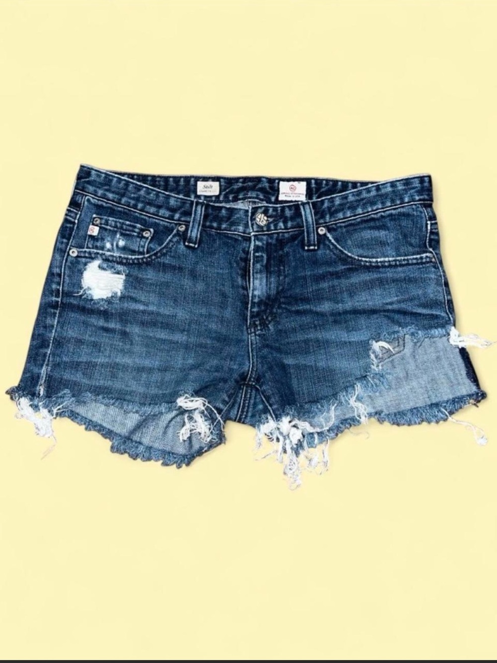 AG Adriano Goldschmied Dark Blue Distressed Denim Cutoff Shorts